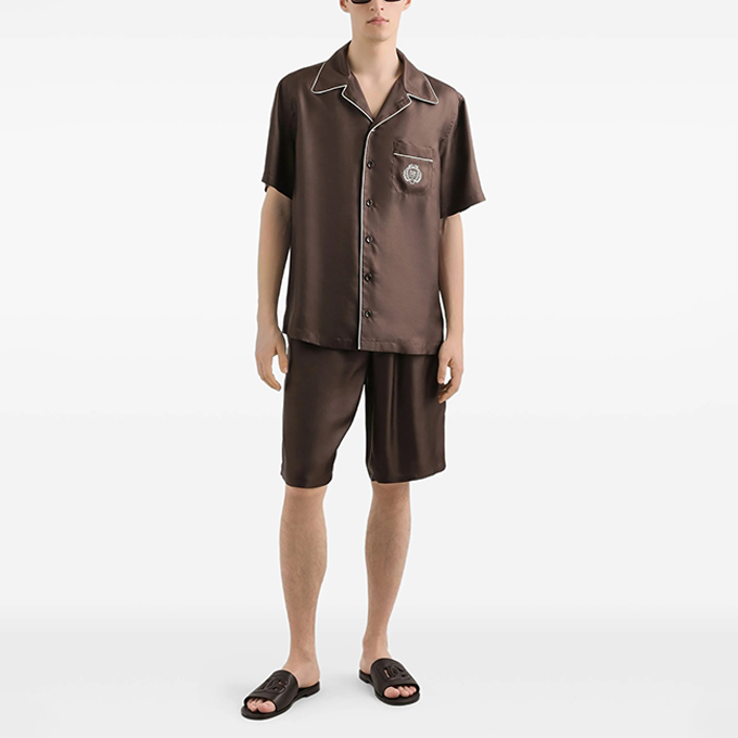 dolce & gabbana silk crest embroidery short sleeve shirt and shorts set